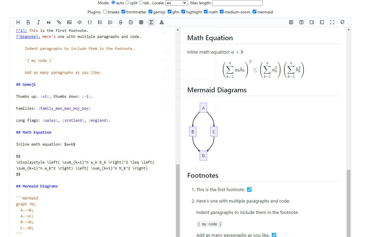 ByteMD 是一款基于 Svelte 构建的轻量级 Markdown 编辑器组件,支持 React、Vue 和 Angular 等多种前端框架。具备插件系统,可扩展代码高亮、数学公式和 Mermaid 流程图等功能,适用于内容创作和开发文档编写。