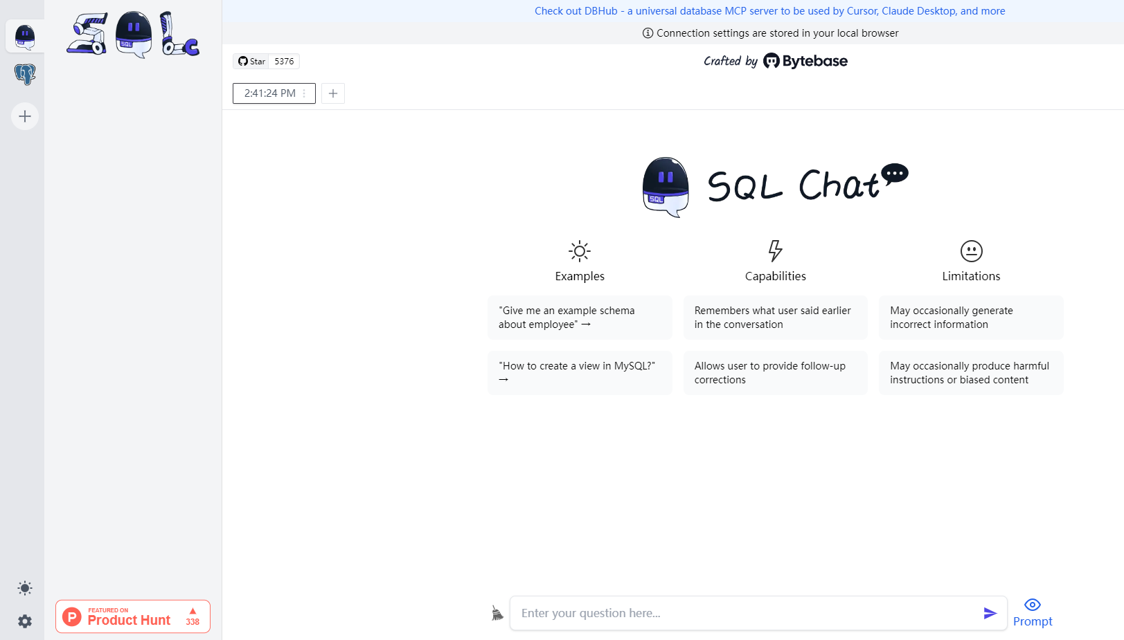 SQL Chat 是一个基于聊天的 SQL 客户端,使用自然语言与数据库以沟通的方式,实现对数据库的查询、修改、新增、删除等操作。