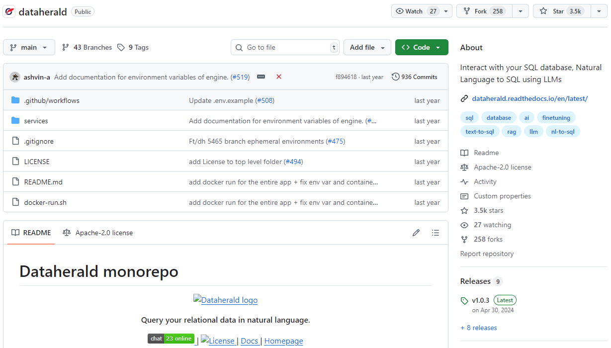 Dataherald 是一个企业级的自然语言转 SQL 引擎,让你可以通过 API 直接对结构化数据进行“问答”,免去传统统计分析的繁琐流程。